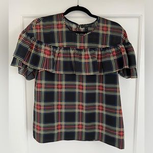 J. Crew. Tartan plaid ruffle top. Size 8.